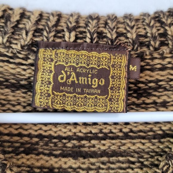 VTG D'Amigo Men's V-Neck Sweater Size Medium Brown Color Block Diamond Pattern - Picture 4 of 16